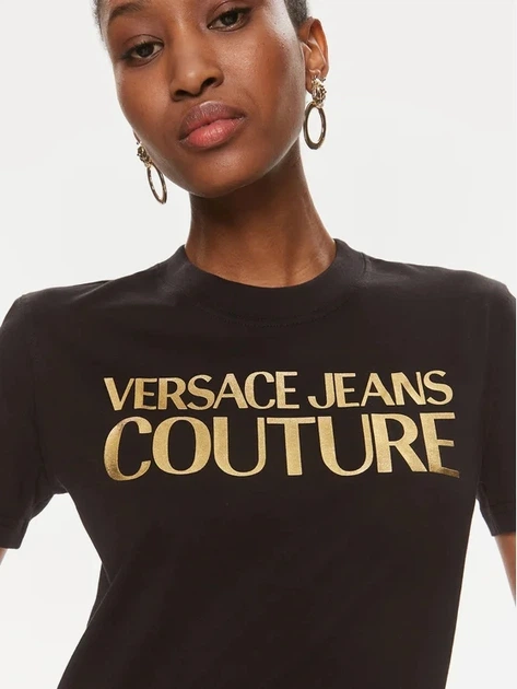 Футболка бавовняна жіноча Versace Jeans Couture vjc76haht04cj00tg89 M Чорна (8052019581324) - зображення 4