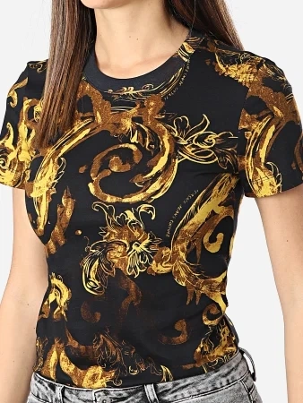 Футболка бавовняна жіноча Versace Jeans Couture vjc76hah6d8js287g89 S Чорний/Жовтий (8052019589092) - зображення 3