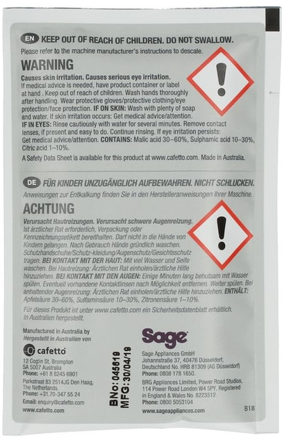 Odkamieniacz Sage do ekspresu 4 x 25 g (9312432030014) - obraz 4