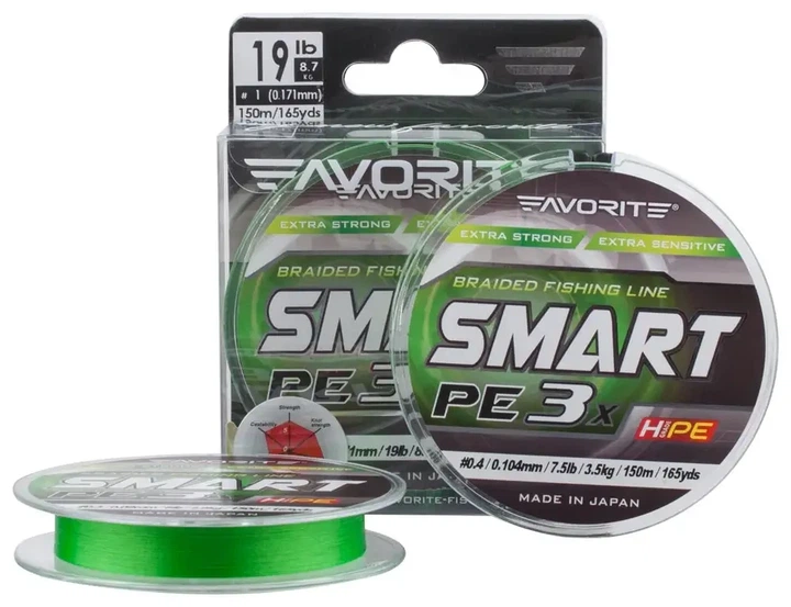 Шнур Favorite Smart PE 3x 150м (l.green) #0.15/0.066mm 2.5lb/1.2kg - изображение 2
