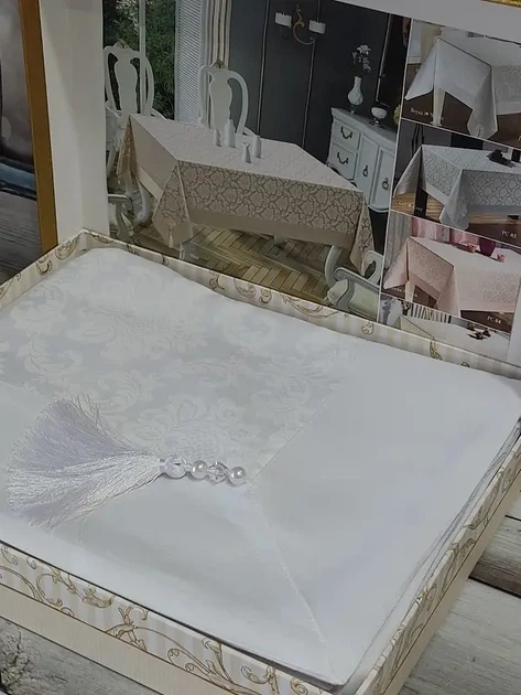 Жакардовая скатерть Tabe POLYCOTTON BEYAZ 160х220см - Фото 3 Жакардовая скатерть Tabe POLYCOTTON BEYAZ 160х220см - изображение 3