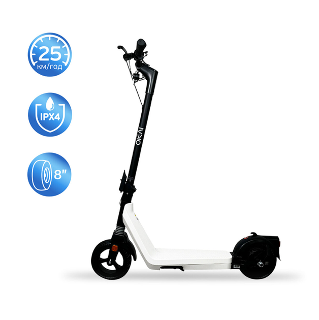 Електросамокат OKAI Zippy ES50С 8'' 250W/500W 5.2Ah 20km 25km/h 10° 13.5kg Black-White (ES50C-B) - зображення 4