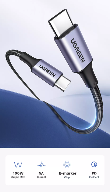 Кабель UGREEN 60W USB Type C To USB C Синій (sv3870) - Фото 5 Кабель UGREEN 60W USB Type C To USB C Синій (sv3870) - зображення 5
