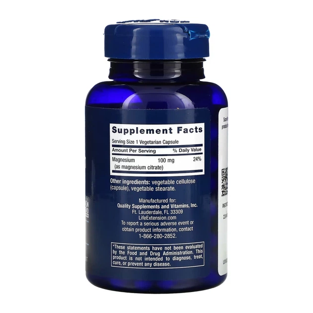 Цитрат магнія Life Extension Magnesium (Citrate) 100 mg 100 vcaps - Фото 2 Цитрат магнія Life Extension Magnesium (Citrate) 100 mg 100 vcaps - зображення 2