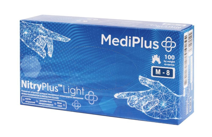 Рукавички нітрилові MediPlus NitryPlus Light 3,4 г M Сині 100 шт (00-00000274) - изображение 1