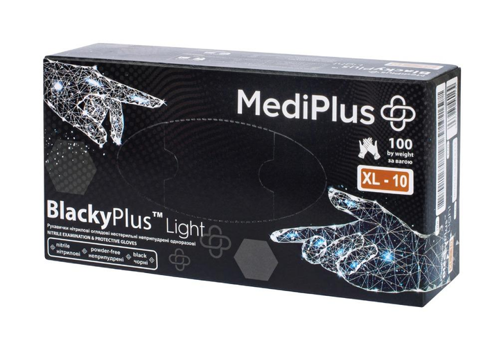 Рукавички нітрилові MediPlus BlackyPlus Light 3,5 г XL Чорні 100 шт (00-00000281) - изображение 1