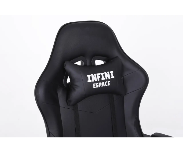Ігрове комп'ютерне крісло для геймерів та роботи для дому INFINI ES10 Чорний обшите екошкірою та з підставкою для ног - зображення 9