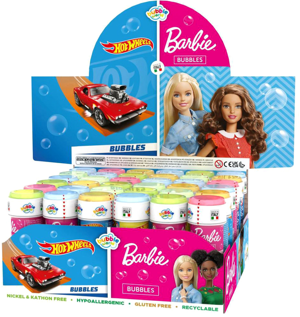 Набір мильних бульбашок Artyk Barbie Hot Wheels 60 мл 36 шт (8007315008372) - зображення 1