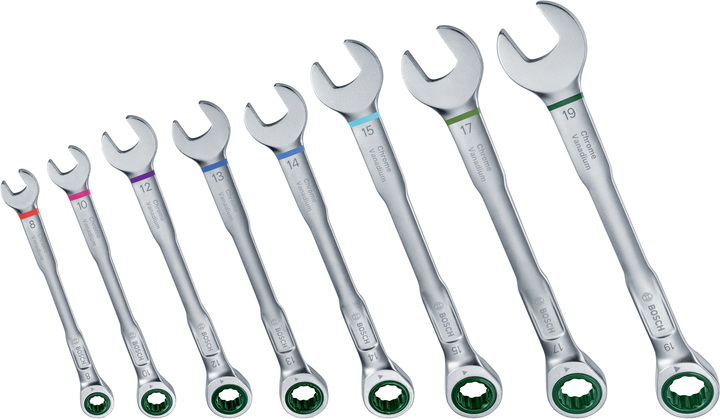 Набір ключів комбінованих з тріскачкою Bosch 8-19 мм CrV 8 шт (1600A027PS) - зображення 2