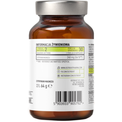 Магній цитрат OstroVit Pharma Magnesium citrate (cytrynian) 60caps мінерали для спортсменів - Фото 2 Магній цитрат OstroVit Pharma Magnesium citrate (cytrynian) 60caps мінерали для спортсменів - зображення 2