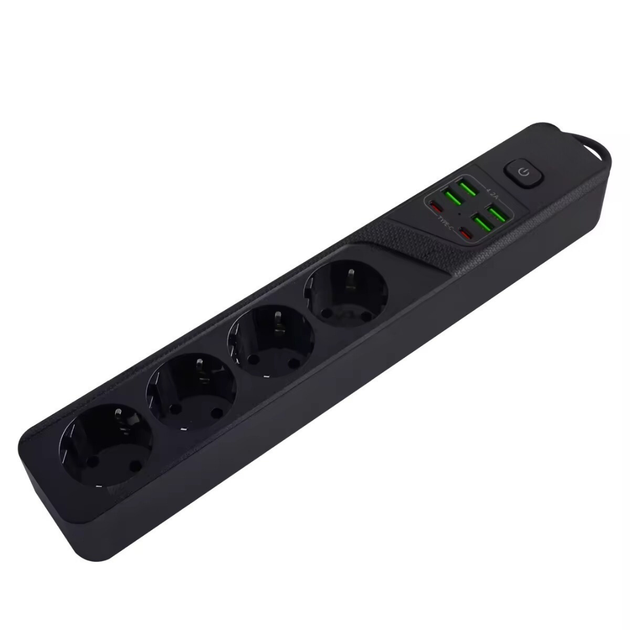 Мережевий фільтр на 4 розетки 2 Type-C + 4 USB, 100-250V, 10А, чорний (BKL-03_black) - Фото 3 Мережевий фільтр на 4 розетки 2 Type-C + 4 USB, 100-250V, 10А, чорний (BKL-03_black) - зображення 3