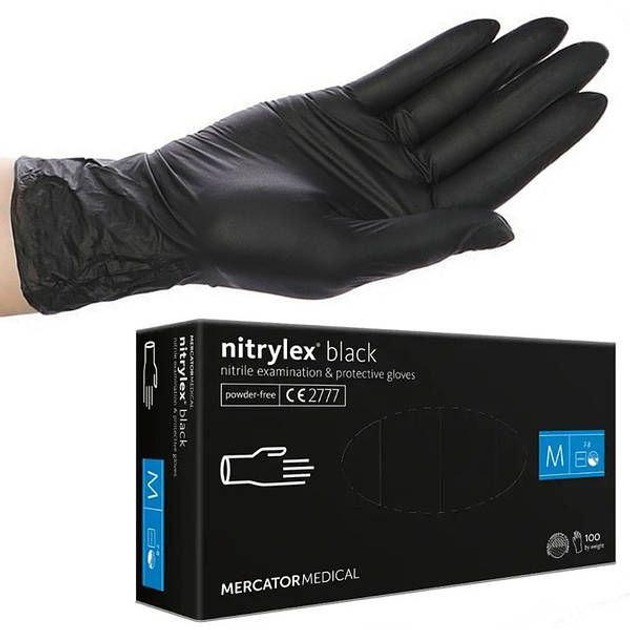 Нітрилові рукавиці без пудри Nitrylex Black Protective Gloves розмір M - изображение 1