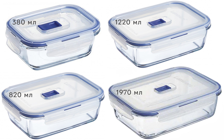 Набір харчових контейнерів Luminarc Pure Box Active 380 мл + 820 мл + 1220 мл + 1970 мл (SET_P3546/P3547/P3548/P3549) - зображення 2
