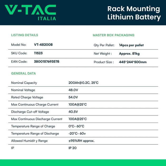 Аккумулятор V-TAC VT-48200B (SKU11523) - изображение 2