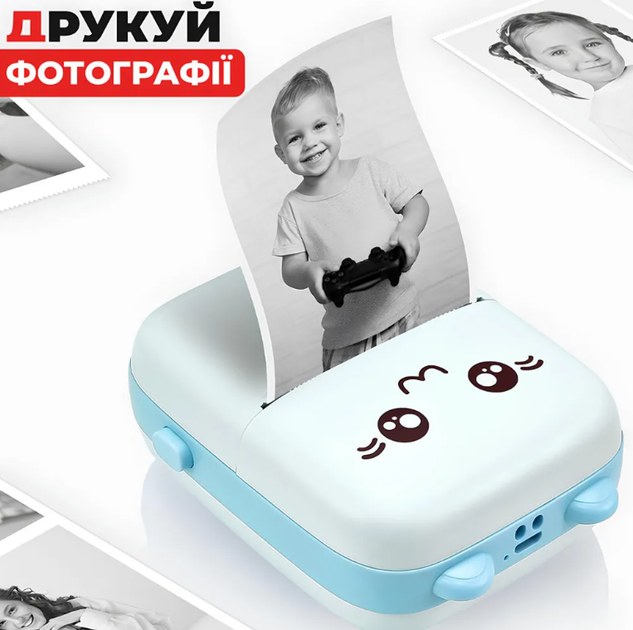 Портативный детский мини принтер термопринтер TOPA Mini printer с термопечатью Голубой - изображение 2