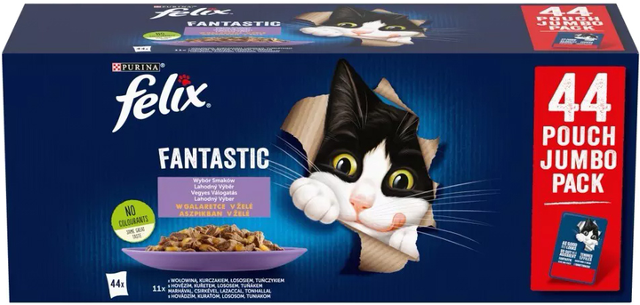 Вологий корм для котів Purina Felix Fantastic Mix in jelly з яловичиною, куркою, лососем, тунцем 44 х 85 г (7613039931950) - зображення 1