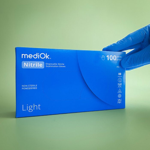 Перчатки нитриловые Mediok Light Размер M 100 шт Голубые (4820261010848) - изображение 2