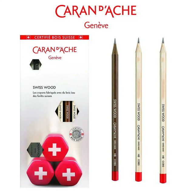 Zestaw ołówków grafitowych Caran d'Ache Swiss Wood HB z akcesoriami 3 szt (7630002338806) - obraz 2