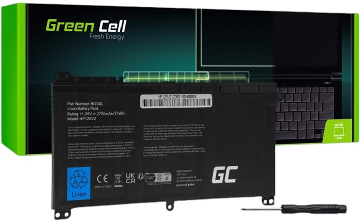 Акумулятор Green Cell AC14B13J AC14B18J для ноутбуків HP Pavilion x360 13-U 13-U101NW 13-U106NW 13-U154NW Stream 14-AX 14-AX000NW 14-AX002NW 11.55V 2700mAh (HP125V2) - зображення 1