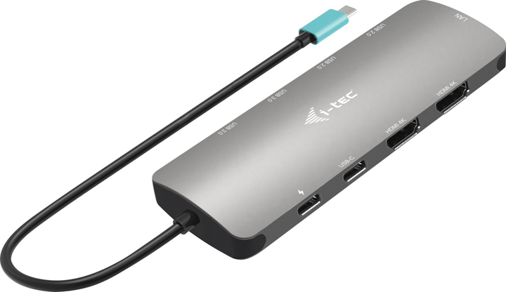 Stacja dokująca i-Tec USB Type-C - USB 3.0 x2, USB 2.0 x2, USB Type-C x2, HDMI x2, RJ-45 Silver (C31NANOHDM2DOCPD) - obraz 2