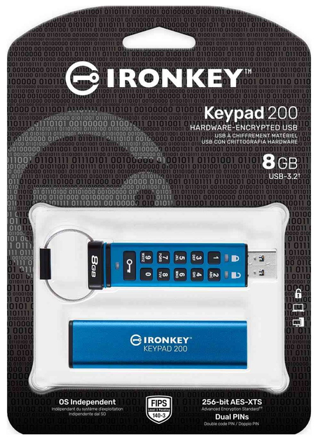 Флеш пам'ять USB Kingston IronKey Keypad 200 8GB USB 3.2 Blue (IKKP200/8GB) - зображення 3