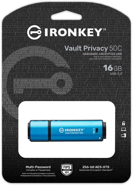 Pendrive Kingston IronKey Vault Privacy 50 16GB USB 3.2 Type-C Blue (IKVP50C/16GB) - obraz 3