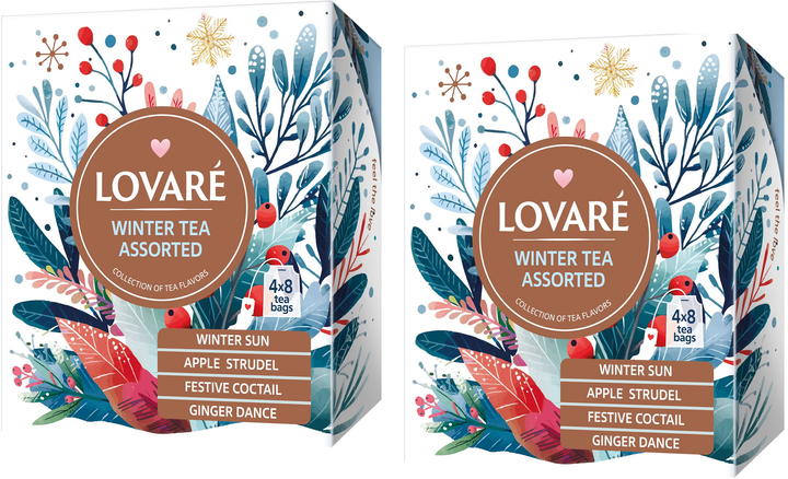 Акція на Святкова колекція чаю Lovare Winter Tea Assorted 4 види по 8 шт, пакетований чай в індивідуальних конвертах від Rozetka