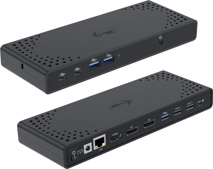 Stacja dokująca i-Tec USB Type-C - USB Type-C x2, USB 3.2 Gen1 x2, USB 3.2 Gen2, USB 2.0 x2, HDMI, DisplayPort x2, RJ-45, 3.5 mm Black (C31TRIPLE4KDOCKPD) - obraz 3