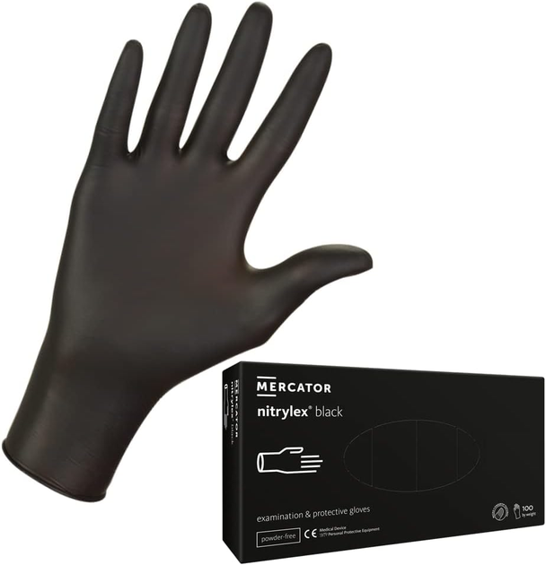 Нітрилові рукавички Mercator Nitrylex Black L чорні 50 пар - зображення 1