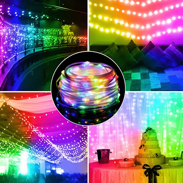 Умная светодиодная Музыкальная RGB гирлянда 10 м на 100 ламп от usb на елку или в дом или на улицу с управлением через телефон или пультом и Bluetooth водонепроницаемая IP65 - изображение 5