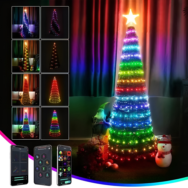 Умная светодиодная Музыкальная RGB гирлянда 10 м на 100 ламп от usb на елку или в дом или на улицу с управлением через телефон или пультом и Bluetooth водонепроницаемая IP65 - изображение 6