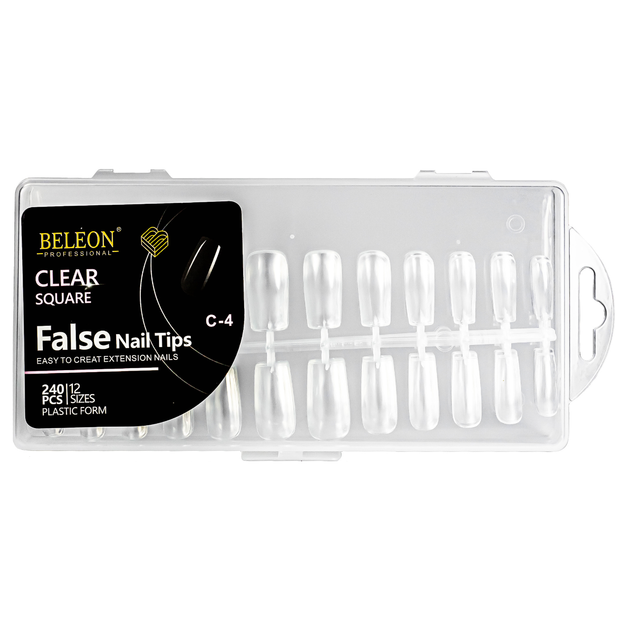 Типсы для наращивания ногтей BELEON False Nail Tips квадратные прозрачные 240 штук - Фото 1 Типсы для наращивания ногтей BELEON False Nail Tips квадратные прозрачные 240 штук - изображение 1
