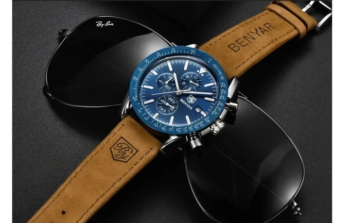 Годинник чоловічий Benyar Speedmaster 5140 з хронографом Шкіряний