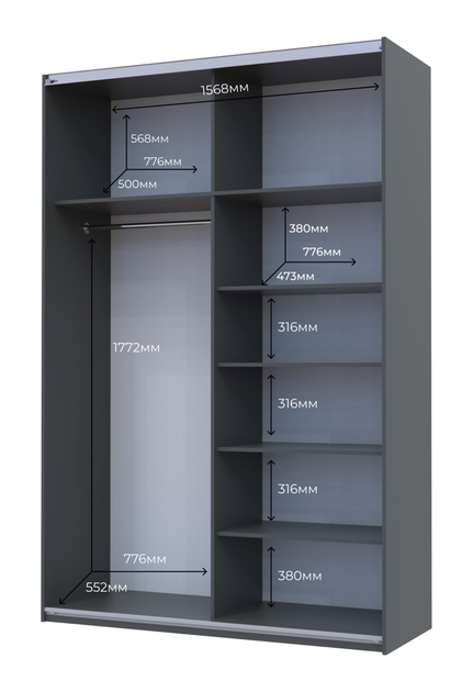 Шафа купе Doros G-Caiser Графіт 1 ДСП / 1 Дзеркало 160х60х240 (42005084) - Фото 5 Шафа купе Doros G-Caiser Графіт 1 ДСП / 1 Дзеркало 160х60х240 (42005084) - зображення 5