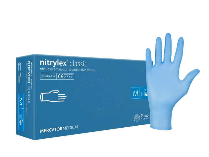 Нитриловые перчатки Mercator Nitrylex Classic M голубые 50 пар - изображение 1