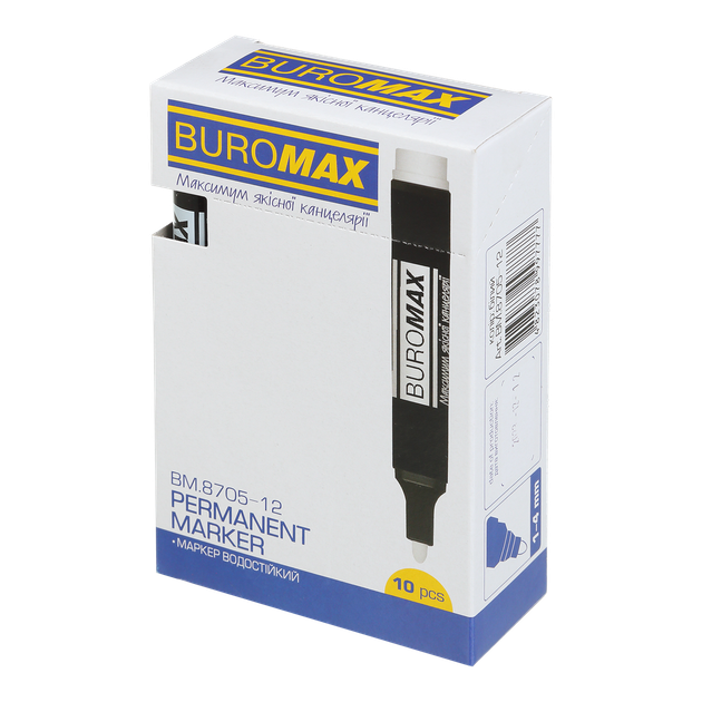 Маркер перманентний Buromax 1-4мм білий (BM.8705-12) - Фото 2 Маркер перманентний Buromax 1-4мм білий (BM.8705-12) - изображение 2