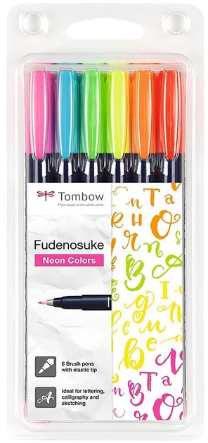 Zestaw pędzli-długopisów Tombow Fudenosuke Neon wielokolorowe 6 szt (4003198111028) - obraz 1