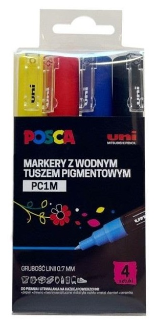 Набір різнокольорових маркерів Uni Posca PC-1M 4 шт (5906340928477) - зображення 1