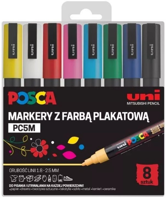 Набір різнокольорових маркерів Uni Posca PC-5M 8 шт (5906340928347) - зображення 1