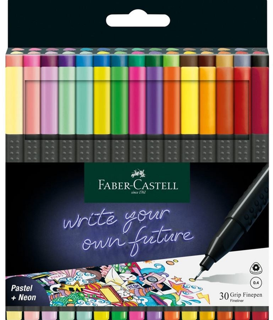 Набір різнокольорових файлайнерів Faber-Castell Grip 0.4 мм 30 шт (4005401516309) - зображення 1