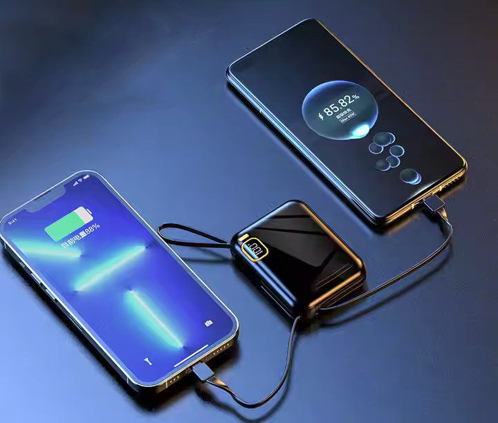 Повербанк мини 20000 mah 2в1 Встроенные 2 кабеля - Apple и Type-C