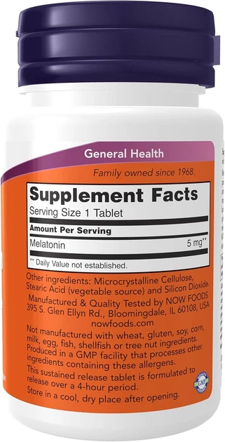 Мелатонин Melatonin NOW Foods 5 мг 120 таблеток (1190-02) - изображение 3