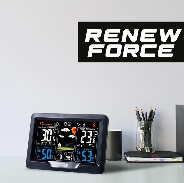 Метеостанция с выносным беспроводным датчиком Renew Force FJ3383E черный - изображение 6