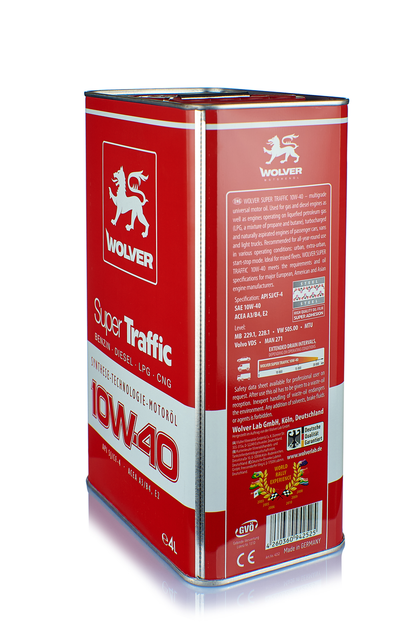 Масло двигателя WOLVER Super Traffic 10W-40 SN/CF 4л полусинтетическое для бензиновых и дизельных двигателей - изображение 2