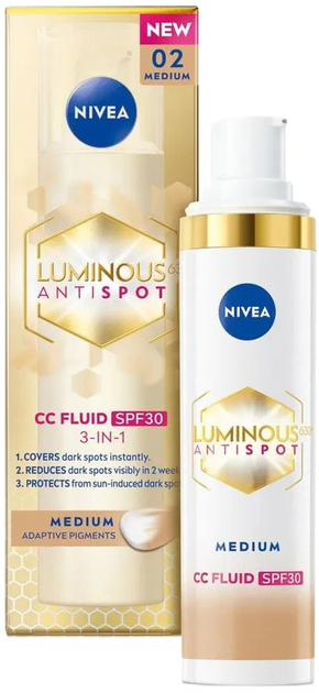 Тональна основа Nivea Luminous 630 CC 3-в-1 SPF 30 + Антипігментація 02 Medium 40 мл (9005800379661) - зображення 3