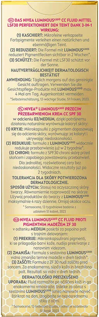 Тональна основа Nivea Luminous 630 CC 3-в-1 SPF 30 + Антипігментація 02 Medium 40 мл (9005800379661) - зображення 4