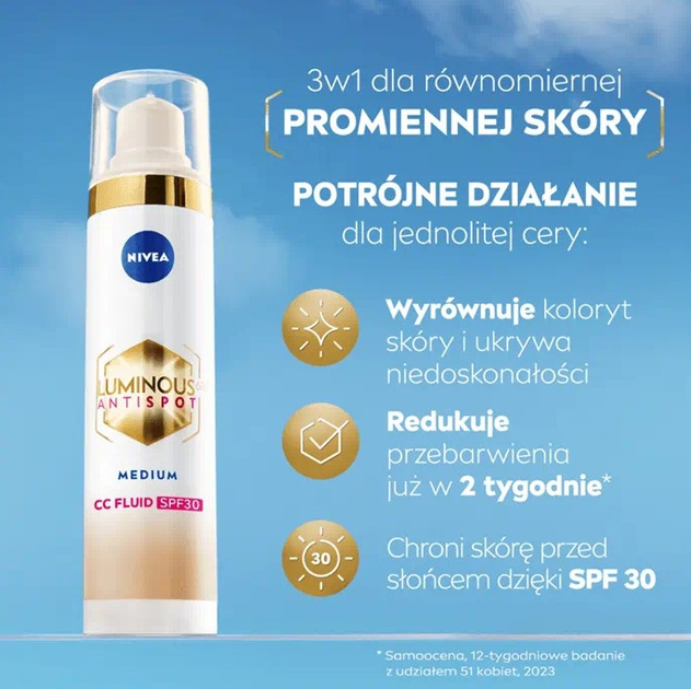 Тональна основа Nivea Luminous 630 CC 3-в-1 SPF 30 + Антипігментація 02 Medium 40 мл (9005800379661) - зображення 6
