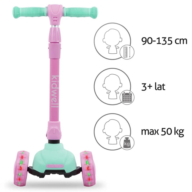 Детский трехколесный самокат Kidwell Jax mint/pink - Фото 4 Детский трехколесный самокат Kidwell Jax mint/pink - изображение 4