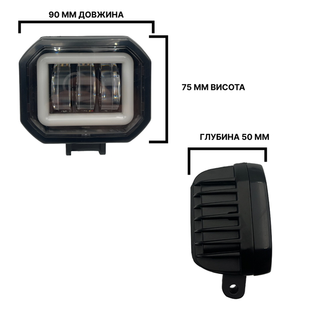 Автомобильная светодиодная дополнительная LED лед фара 4 линзы квадрат 60W с габаритом - изображение 2