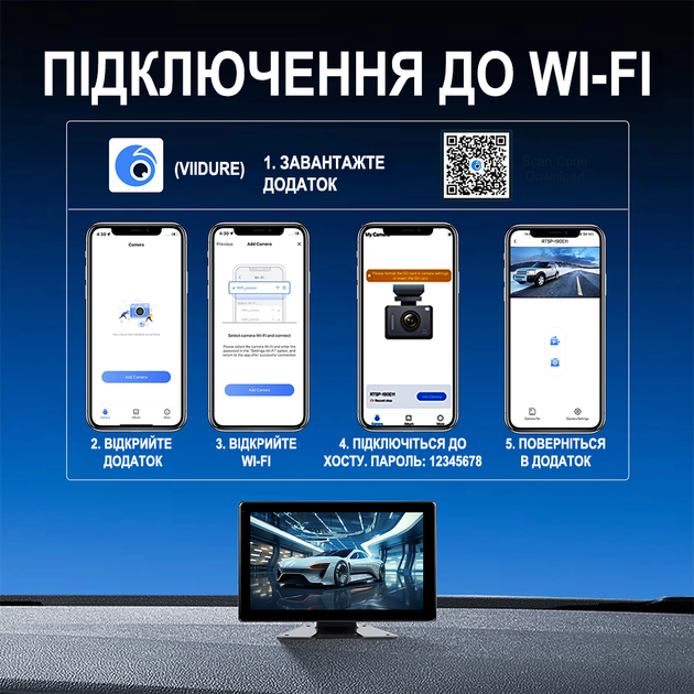 Автомобильный парковочный комплект для грузовиков с дисплеем 10.1" и 4 камерами заднего вида Podofo A-3768, с видеорегистратором, Android Auto/CarPlay, Bluetooth, FM, Wi-Fi. - изображение 8